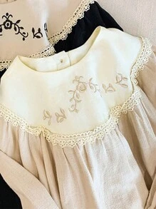 1 pièce Robe de princesse style palais vintage brodée pour les filles, automne