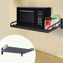 OUKANING Wall Mount Kitchen Microwave Oven Bracket Storage Cooker Holder Shelf Rustproof - 黑色 - 查看 2