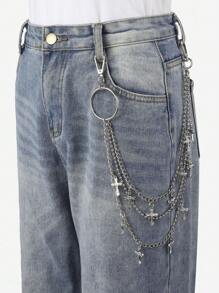 1pc Waist Chain With 5 Cross Pendants For Punk Jeans, Gothic Style Halloween Summer, School Fall, Autumn, Halloween - Silver - View 2