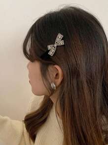 1 Women's Super Shiny Black Plush Hairpin Full Of Rhinestone, Light Luxury Bow Bangs Clip, Women's Autumn And Winter New High-End Side Clip Royal Valentine's Day Valentines,Hair Accessories,Hair Clips,Hair Slide,Hair Barrettes - Multicolor - View 3