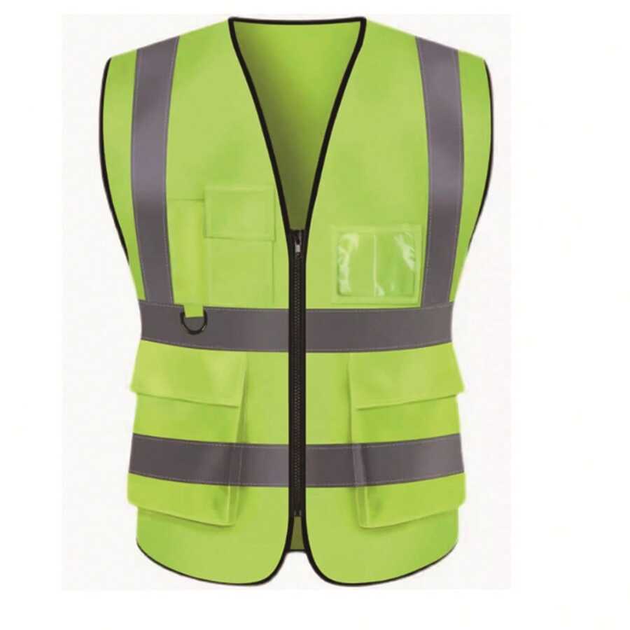 Green Reflective Jacket With Multiple Pockets, Unisex Breathable Reflective Vest, Suitable For Outdoor Running, Sports, Driving, Cycling