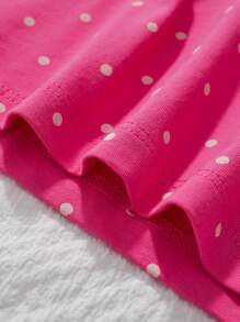 Young Girl Little Bitty Long Sleeve T-Shirt Casual Unicorn Embroidered Polka Dot Print Design Top, Fashionable Autumn/Winter - Hot Pink - View 6