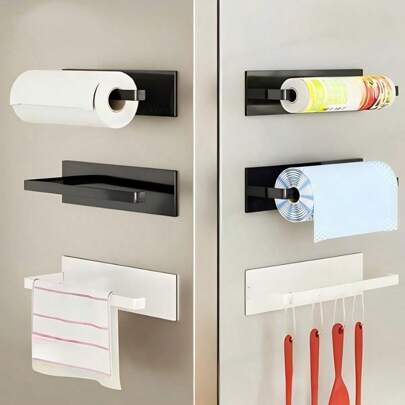 1pc Kitchen Metal Paper Towel Rack Perforation-Free Hanging Rack Storage Hand Roll Paper Rack Plastic Bag Storage Rack, Christmas Restaurant Kitchen Indispensable Storage Helper,Christmas Gifts,Merry Christmas