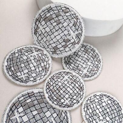 6pcs Disco Ball Silver Color Patches, Cartoon Embroidered Sew-On Decor, Suitable For Clothes, Shoes, Bags, DIY Crafts