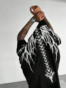 Men's Contrast Color Print Crew Neck Short Sleeve T-Shirt, Summer - 黑色 - 查看 6