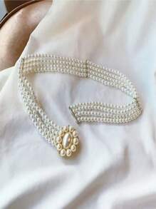 Oval Pearl 4-Row Fashion Waist Belt/Chain, Geometric Pattern ABS Resin, Suitable For Spring, Summer, Autumn And Winter