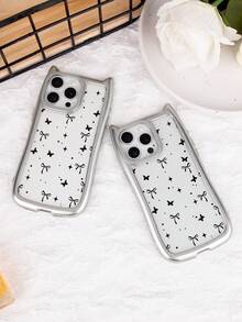 1 pieza Funda de teléfono transparente con orejas de gato linda compatible con Apple - Plateado - Ver 4