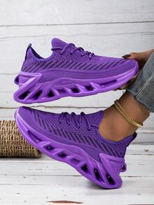 Giày thể thao đế mềm hình lưỡi kiếm cho nữ, chạy bộ, thường ngày, du lịch, thể dục, giày thể thao lưới thoáng khí - Màu tím - Xem 2