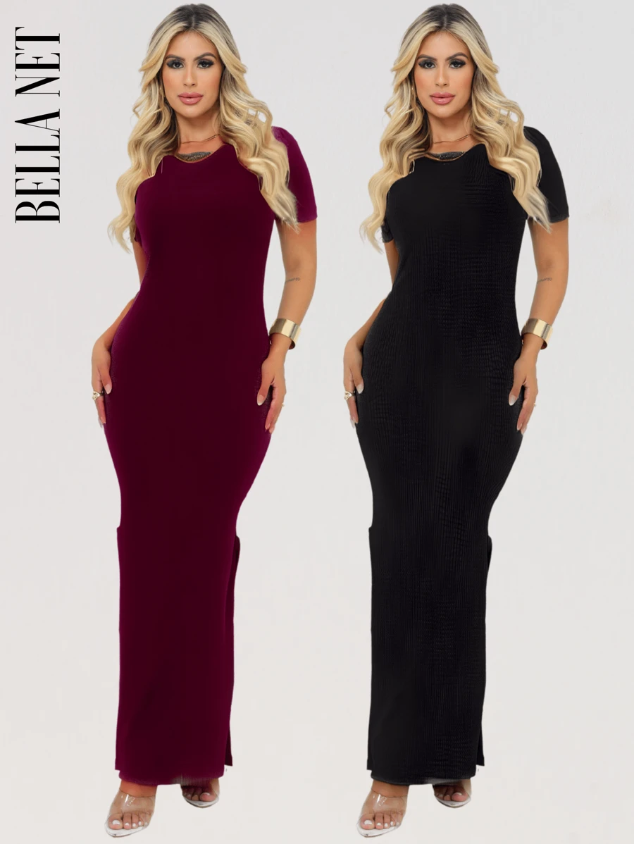 BELLA  NET KIT 2 Long Dresses With Sleeves And Side Slits, Beautiful Foreign Fashion - 紅色和黑色 - 查看 1