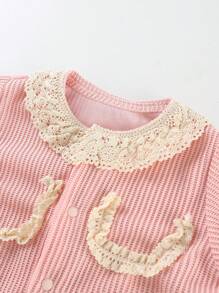 Peninsula Baby 女婴蕾丝拼接前扣长袖连体衣 - 粉色 - 查看 3