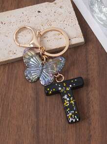 1pc Creative Letter Stone Resin Butterfly Tassel Key Chain Key Fob - Black - View 14