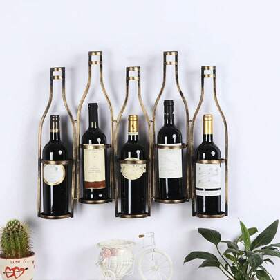 HOHOBLA LOYALHEARTDY-BTG Wall Mounted Wine Rack 5 Bottle Wine Shelf Unique Wine Bottle Shape Retro Design Wine Wall Holder For Wine Display And Wall Decoration[Best Gift For Family&Friends]