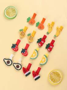 16pcs Baby Embroidered Fruit Hair Clips, Full Coverage Design To Protect Delicate Skin, For Daily Use - Multicolor - View 1
