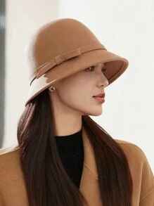 1 件女士羊毛毡帽，优雅法式复古波西米亚风休闲帽，温暖冬季渔夫帽，适合日常佩戴