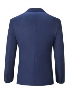 3 件套男士绅士商务西装套装 - 靛蓝色披肩领夹克，配套长裤和背心，剪裁合身，适合派对、婚礼、度假、旅行等正式场合