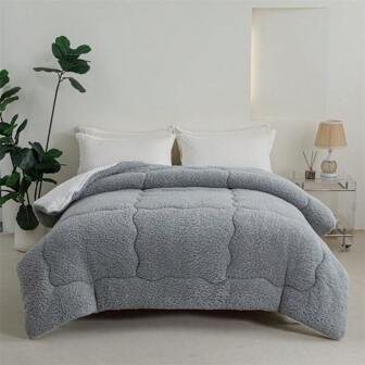 Fluffy And Warm Sherpa Velvet Quilt In Winter-Double-Sided Warm Quilt, Soft Artificial Fur Quilt, Microfiber Filling, Khaki Bedding Quilt, Warm Blanket Quilt In Autumn And Winter, Breathable Fluffy Bed Comforter- Blanket, Double Sofa Blanket, Machine Washable, Without Pillow.