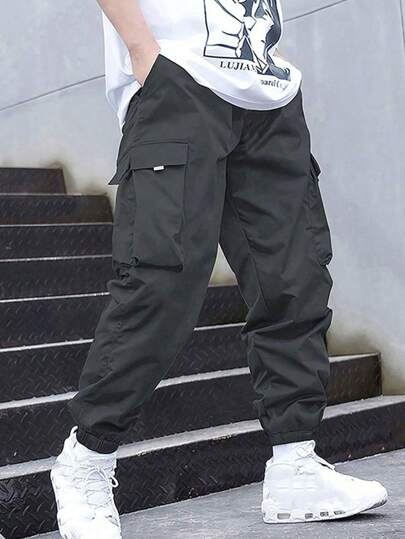 1pc Tween Boys Loose Drawstring Solid Color Cargo Pants, Suitable For Commuting, School, Casual, Travel