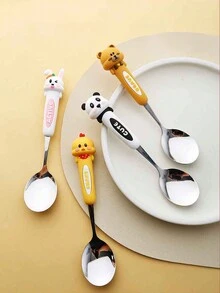 1 pieza Cuchara de diseño de dibujos animados de acero inoxidable, vajilla portátil linda - cuchara cuadrada - Ver 3
