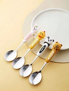 1 pieza Cuchara de diseño de dibujos animados de acero inoxidable, vajilla portátil linda - cuchara cuadrada - Ver 6