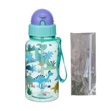 1pc 500ml Cute Cartoon Print Water Bottle With Straw For School Leak Proof & Easy Clean & Carry Handle, For Outdoor, Camping