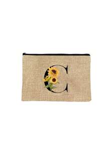 1pc Initials Printed Women's Makeup Bag, Khaki Small Bag, Sunflower Flower Print, Letters A-Z, Cosmetic Bag, Portable Wash Bag, Teacher's Day Gift, Reusable Makeup Bag, Women's Simple And Large Capacity Makeup Bag, Suitable For Weddings, Mother And Grandmother's Birthday Gifts, Ladies, Friends, Bridesmaids, Essentials Make Up Bag Holiday Essentials Makeup Bags Makeup Pouch 2024 Makeup Organizer Make Up Organizer Makeup Storage - Khaki - View 18