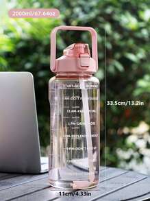 1 chai nước cầm tay có nhãn dán đồ họa hoạt hình - Hồng - Xem 2