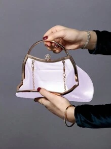 REMANLAND Sparkling, Charming, Elegant And Alluring, This Single Rhinestone-Decorated Fashionable Metal Clutch/Evening Bag Is Suitable For Ladies Attending Parties, Weddings, Galas And Other Occasions. This Evening Bag Is The Perfect Choice For Party Girls And Women, And Also Makes An Excellent Gift For Females. It Pairs Perfectly With Holiday Party Dresses, Evening Gowns And Sequin Dresses. This Stylish Party Bag Is The Ideal Choice For Parties, Weddings, Balls, Galas And Other Events. - White - View 5