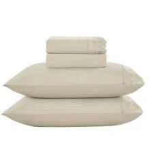 200 Thread Count Percale Sheet Set, Double, 4-Piece Lace Pattern, Embroidered - Rơm - Xem 3