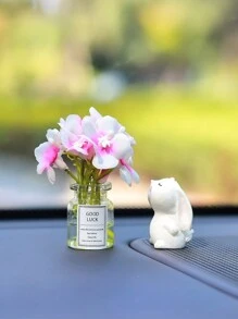 Mini Hydrangea Vase And Sniffing Rabbit Car Interior Decoration Ornaments Car Center Console Decoration Gadgets
