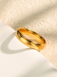 1枚时尚锆石戒指，采用金色不锈钢材质，精致珠宝戒指，女士款 - 金色 - 查看 3