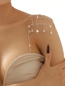 1 chiếc dây chuyền kim cương sang trọng đeo vai, phụ kiện cho váy cưới cô dâu, trang sức thời trang cho phụ nữ - Nhiều màu - Xem 1