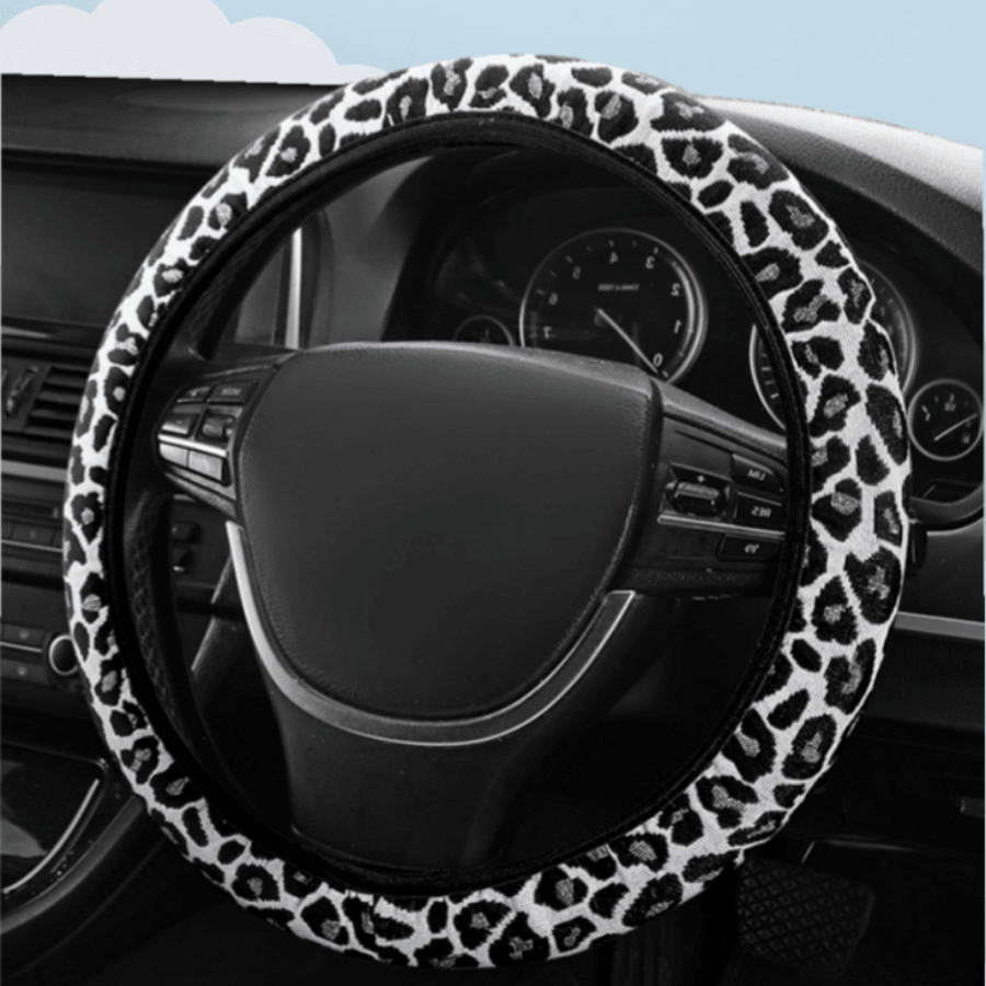 1 pièce Housse de volant élastique en lin de style léopard, respirante et antidérapante. Taille universelle pour tous les modèles de voiture, utilisation toute saison