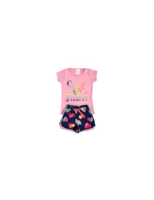 Sweet Heart Printed Shorts Set For Girls - 紫色 - 查看 1