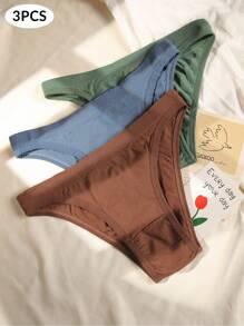 3 Piezas Bragas Suaves Y Cómodas Para Mujeres. Elegantes Y Con Color Sólido. Panties Elásticos Perfectos Para Usar Todos Los Días. Ropa Interior Y Lencería Para Mujeres