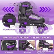 Roller Skates For Kids Boys Girls, Adjustable Quad Skates With Light Up Wheels For Toddler Little Kids Ages 6-12, Beginners Outdoor Sports - Purple - View 5