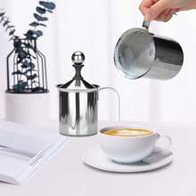 Espumador de leche manual, 400ml espumador de leche de acero inoxidable, filtro de doble capa, bomba manual, espumador, para Cappuccino Foamer Creamer - Plateado - Ver 6
