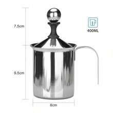 Espumador de leche manual, 400ml espumador de leche de acero inoxidable, filtro de doble capa, bomba manual, espumador, para Cappuccino Foamer Creamer - Plateado - Ver 4