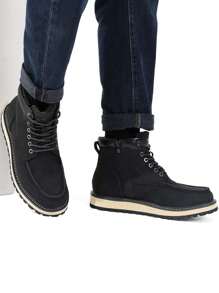 Men's Moc Toe Boot Fashion Comfort Casual Wedge Boots Fluff Lining - Black - View 2