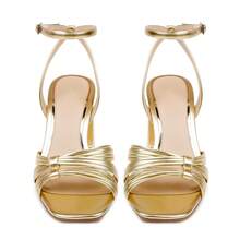 Sandals For Women Strappy Block Heels Square Open Toe Comfortable Prom Dress Shoes - 金色 - 查看 8
