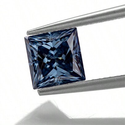 1 Stück hochwertiger lose Moissanit-Schmuckstein mit Prinzessinnenschliff in Kornblumenblau, VVS