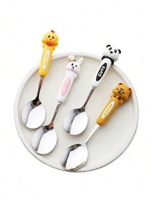 1 pieza Cuchara de diseño de dibujos animados de acero inoxidable, vajilla portátil linda - cuchara cuadrada - Ver 1