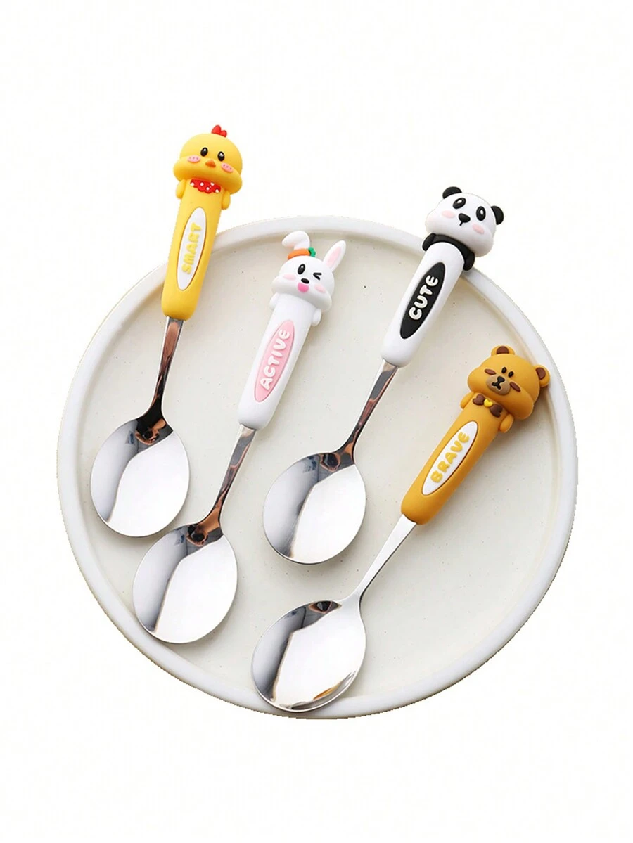 1 pieza Cuchara de diseño de dibujos animados de acero inoxidable, vajilla portátil linda - cuchara cuadrada - Ver 1