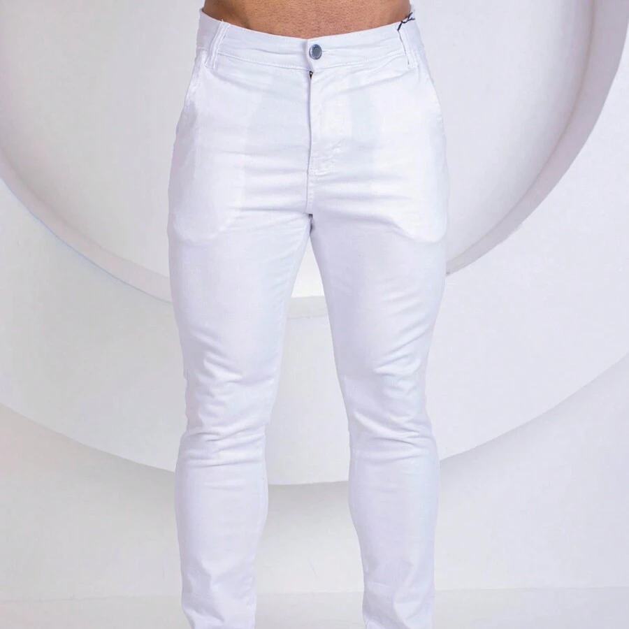 Urban Zone Jeans Men's Tailored Trousers, Slim Fit Twill Denim With Elastane - 白色 - 查看 1
