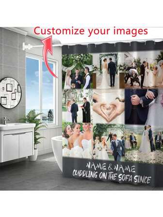 1pc Customized Flannel Shower Curtain, Custom Background, Custom Wedding Curtain, Personalized Image, Custom Image, Extra Thick & Soft, All Season, Family & Friend Design, Gift For Friends And Family Home Bathroom Decor Fall Decor Bathroom Accessories Back To School