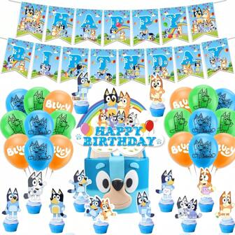 Bluey 圣诞装饰派对装饰套装 - 完整主题装饰，包括横幅、气球等，非常适合庆祝活动和活动，高品质和充满活力的装饰，易于设置，适合举办有趣而难忘的派对