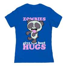 Nearly There Zombie Hugs Panda Halloween Fall Graphic Ladies Cotton T-Shirt - Royal Blue - View 1