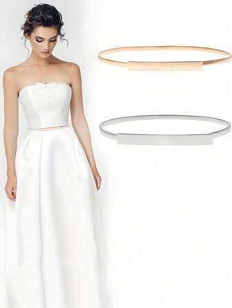 1 件女士弹性细腰带，带金属扣装饰的连衣裙腰带，简单百搭长腰带，夏季、秋季、万圣节