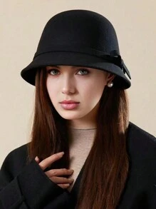 1 件女士羊毛毡帽，优雅法式复古波西米亚风休闲帽，温暖冬季渔夫帽，适合日常佩戴