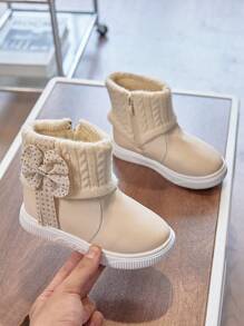 1双米色女童靴，新款秋冬婴儿冬鞋，小女孩鞋，儿童雪地靴，带绒里，防滑，保暖公主靴 - 米色 - 查看 25