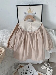 1 pièce Robe de princesse style palais vintage brodée pour les filles, automne
